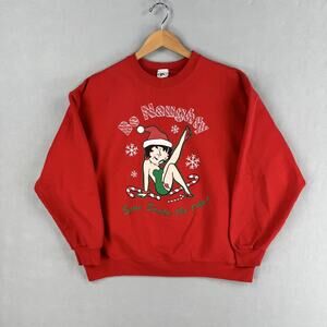 Vintage Betty Boop Freeze Sweatshirt Mens XL Red Be Naughty Christmas Pullover